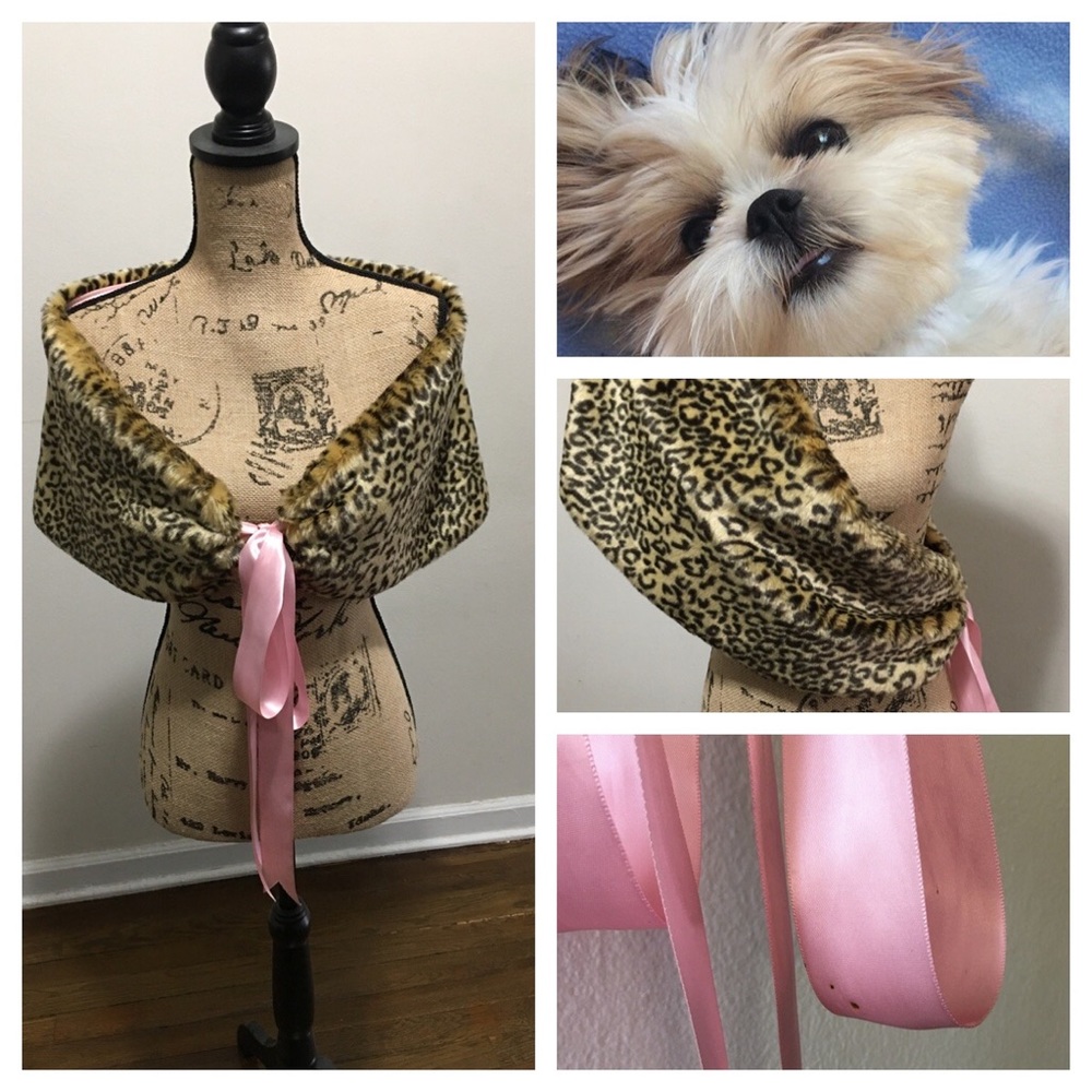Tailor New York Fake Fur Leopard Print Satin Tie Wrap